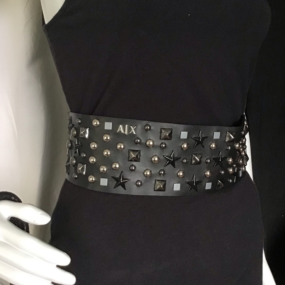 Armani Exchange Studded Star Rivets Wide Belt